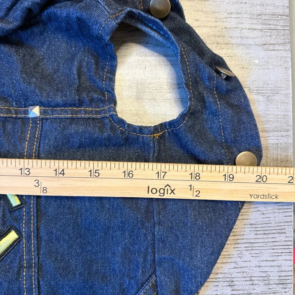 Fatdog AC/DC dog Denim Jacket Black Hoodie studded blue Jean vest rocker SMALL
